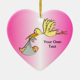 生まれたばかりのな女の赤ちゃん-飛んでいるなこうのとり配達 セラミックオーナメント