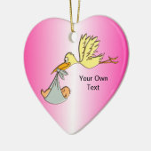 生まれたばかりのな女の赤ちゃん-飛んでいるなこうのとり配達 セラミックオーナメント (左)