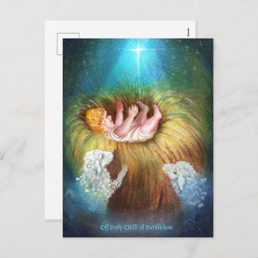 生まれたばかりのイエス・キリストが寝台に シーズンポストカード (正面/裏面)