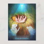 生まれたばかりのイエス・キリストが寝台に シーズンポストカード (正面)