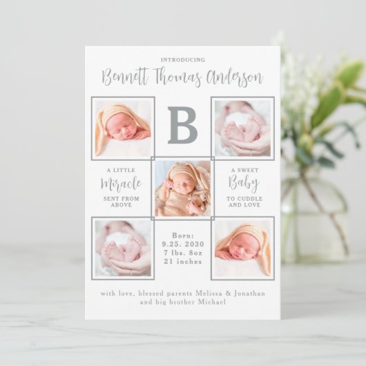 生まれたばかりのエレガントベビー5カスタムフォトコラージュ誕生 案内状 (スタンド正面)