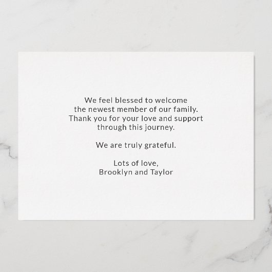 生まれたばかりのカスタム写真シンプル可愛いハローベビー誕生 箔招待状 (裏面)