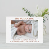 生まれたばかりのカスタム写真シンプル可愛いハローベビー誕生 箔招待状 (立ち正面)