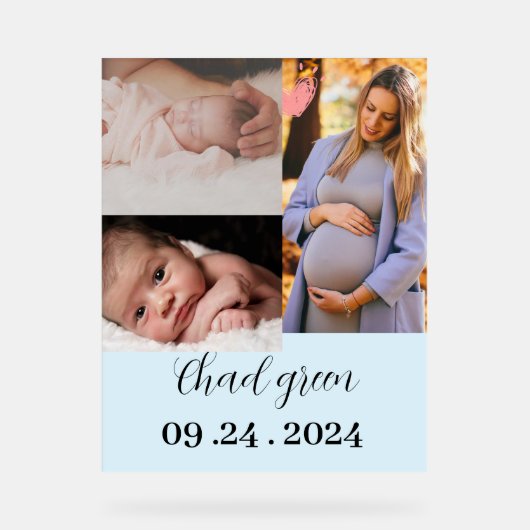 生まれたばかりのパーソナライズされた男の赤ちゃん アクリルサイン (正面)