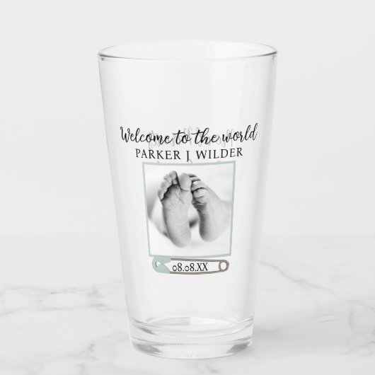 生まれたばかりのフォトウェルカム男の赤ちゃん誇りを持った親 タンブラーグラス (正面)
