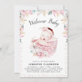 生まれたばかりのフローラ歓迎ベビー 招待状 (正面)