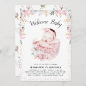 生まれたばかりのフローラ歓迎ベビー 招待状 (正面/裏面)