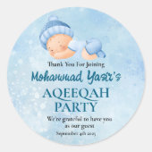 生まれたばかりのブルーのムスリムの男の子の赤ちゃんのためのクラシックな Aqeeqah 丸型 ラウンドシール (正面)