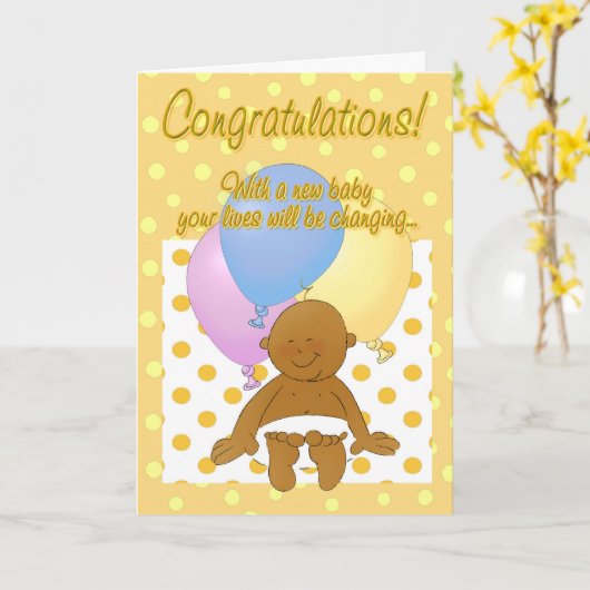 生まれたばかりのベビーおめでとう カード (黄色い花)