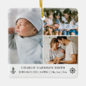 生まれたばかりのベビーの統計と写真 セラミックオーナメント (正面)