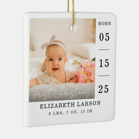 生まれたばかりのベビーの誕生統計名前をカスタムすると写真 セラミックオーナメント (右)