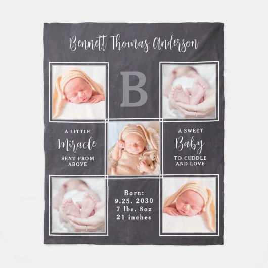 生まれたばかりのベビーパーソナライズされた5詩フォトコラージュ フリースブランケット (正面)