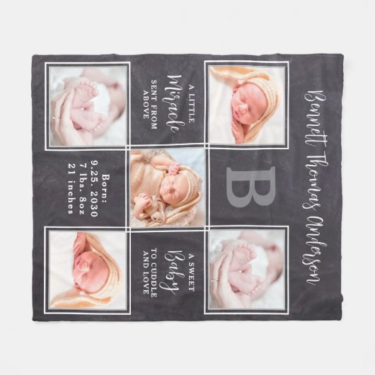 生まれたばかりのベビーパーソナライズされた5詩フォトコラージュ フリースブランケット (正面(横))