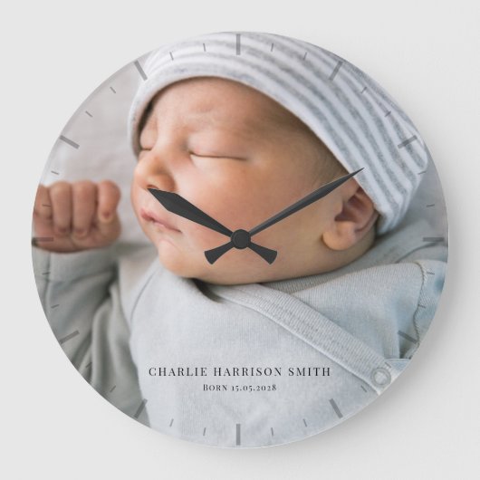 生まれたばかりのベビーフォトクロック ラージ壁時計 (正面)