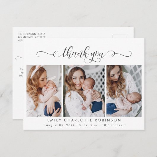 生まれたばかりのベビーフォトコラージュモダンスクリプト ポストカード (正面/裏面)