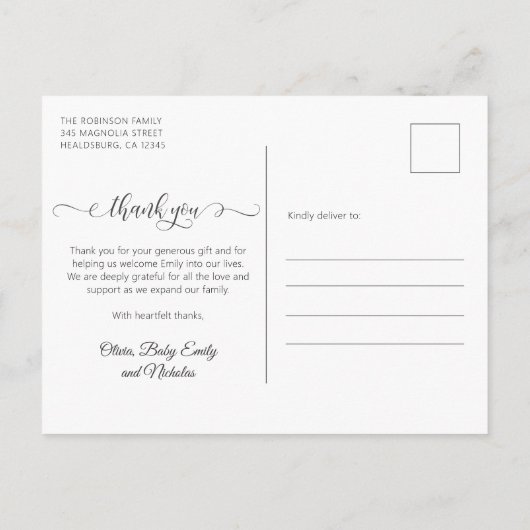 生まれたばかりのベビーフォトコラージュモダンスクリプト ポストカード (裏面)