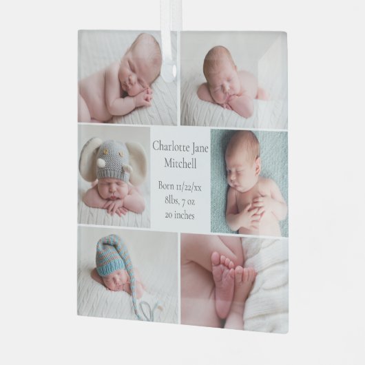 生まれたばかりのベビーフォトコラージュ記念クリスマスクリスマス ガラスオーナメント (正面左)