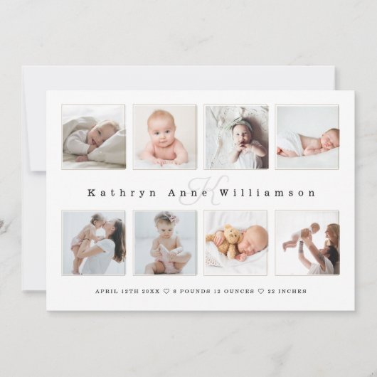生まれたばかりのベビーフォトコラージュ&モノグラム誕生 案内状 (正面)