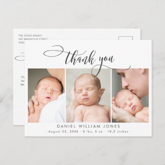生まれたばかりのベビーフォトスモダンクリプトCollage Thank You ポストカード (正面/裏面)