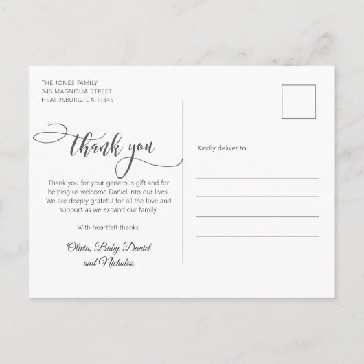 生まれたばかりのベビーフォトスモダンクリプトCollage Thank You ポストカード (裏面)