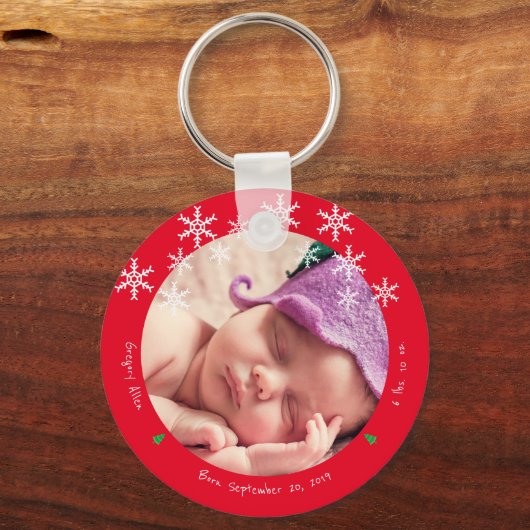 生まれたばかりのベビーフォト初めてのクリスマスKeepsake キーホルダー (正面)