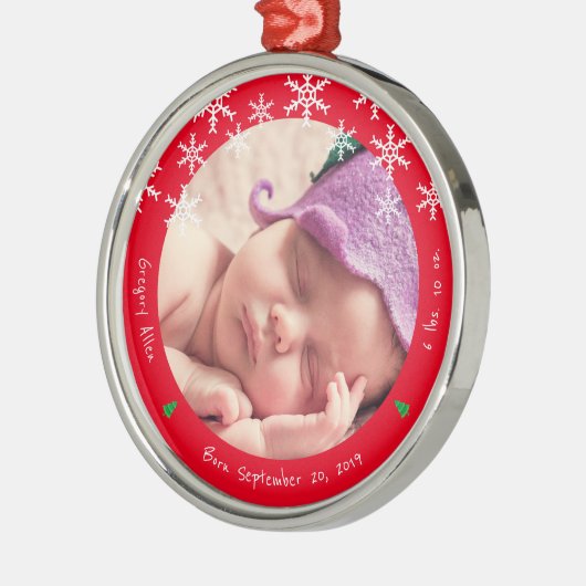 生まれたばかりのベビーフォト初めてのクリスマスKeepsake メタルオーナメント (左)