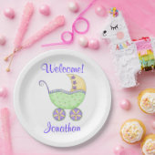 生まれたばかりのベビー乳母車ウェルカム名パーソナライズされた ペーパープレート (パーティー)