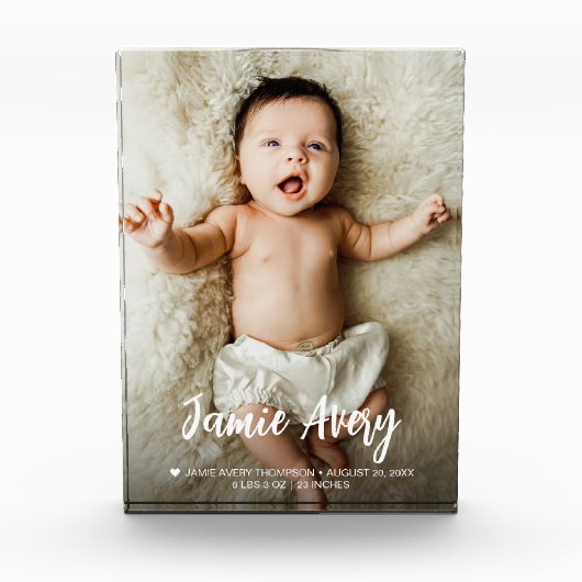 生まれたばかりのベビー写真の名前スクリプト誕生の状態 フォトブロック (正面)