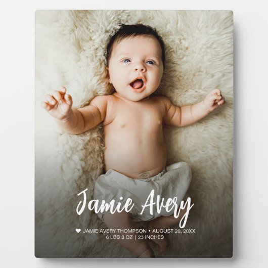 生まれたばかりのベビー写真の名前スクリプト誕生の状態 フォトプラーク (正面)