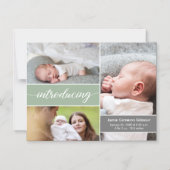 生まれたばかりのベビー写真グリーン出生告知 マグネット招待状 (正面)