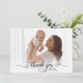 生まれたばかりのベビー写真モダン書道有難う サンキューカード (スタンド正面)