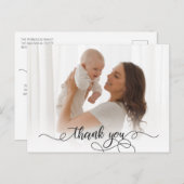 生まれたばかりのベビー写真モダン書道有難う ポストカード (正面/裏面)