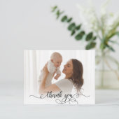 生まれたばかりのベビー写真モダン書道有難う ポストカード (スタンド正面)