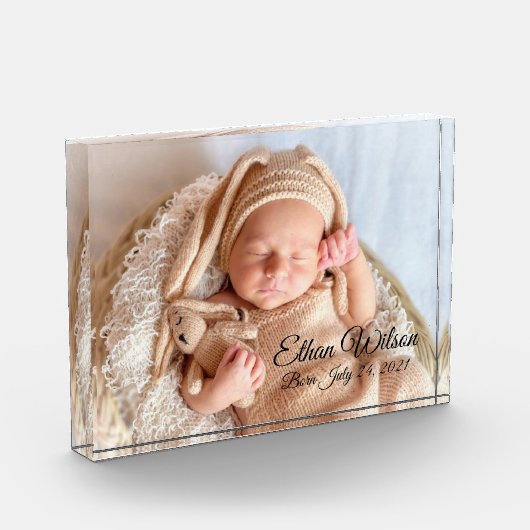 生まれたばかりのベビー写真文字名と誕生日 フォトブロック (左)