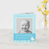 生まれたばかりのベビー写真momentoカードブルーチェック カード (黄色い花)