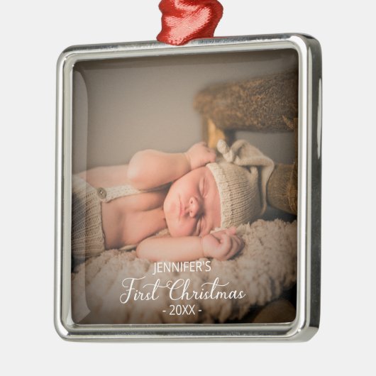 生まれたばかりのベビー初めてのクリスマスカスタム写真 メタルオーナメント (左)