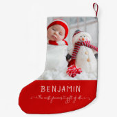 生まれたばかりのベビー名写真大切Most Of All スモールクリスマスストッキング (裏面)