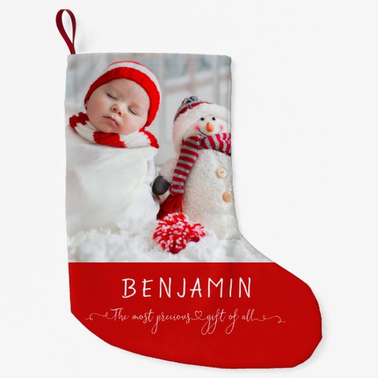 生まれたばかりのベビー名写真大切Most Of All スモールクリスマスストッキング (正面)