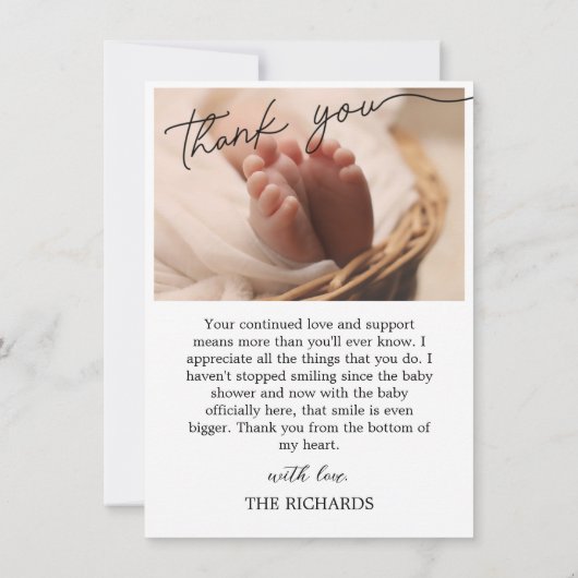 生まれたばかりのベビー誕生発表テンプレートありがとう 案内状 (裏面)