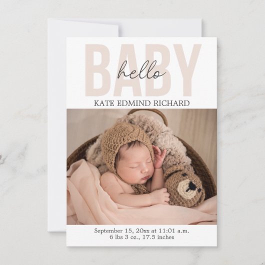 生まれたばかりのベビー誕生発表テンプレートありがとう 案内状 (正面)