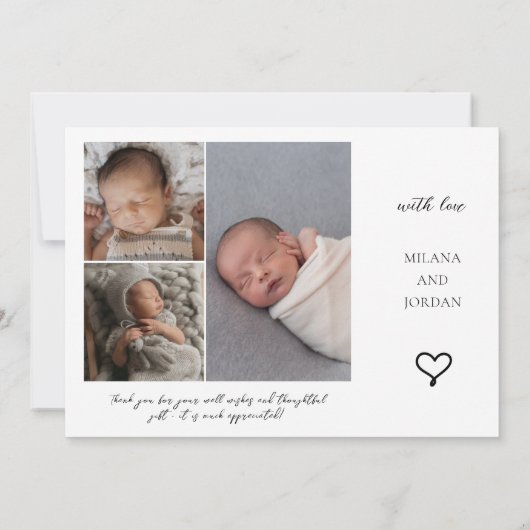 生まれたばかりのベビー誕生発表写真コラージュ 案内状 (裏面)