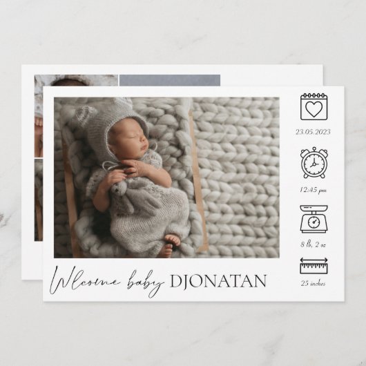 生まれたばかりのベビー誕生発表写真コラージュ 案内状 (正面/裏面)