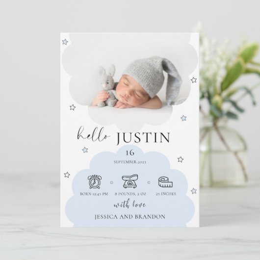 生まれたばかりのベビー誕生発表写真コラージュ 案内状 (スタンド正面)