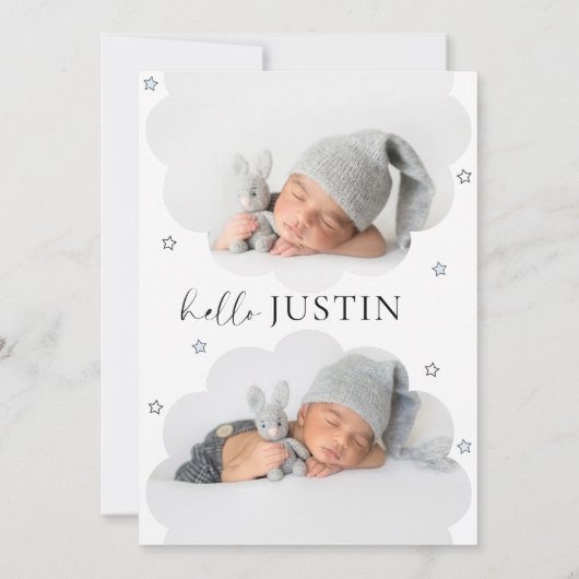 生まれたばかりのベビー誕生発表写真コラージュ 案内状 (裏面)