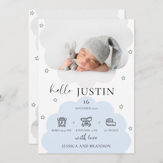 生まれたばかりのベビー誕生発表写真コラージュ 案内状 (正面/裏面)