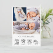 生まれたばかりのベビー誕生発表写真コラージュ 案内状 (スタンド正面)