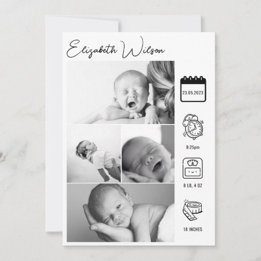 生まれたばかりのベビー誕生発表写真コラージュ 案内状 (正面)