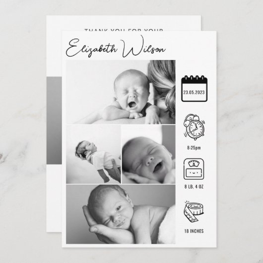 生まれたばかりのベビー誕生発表写真コラージュ 案内状 (正面/裏面)