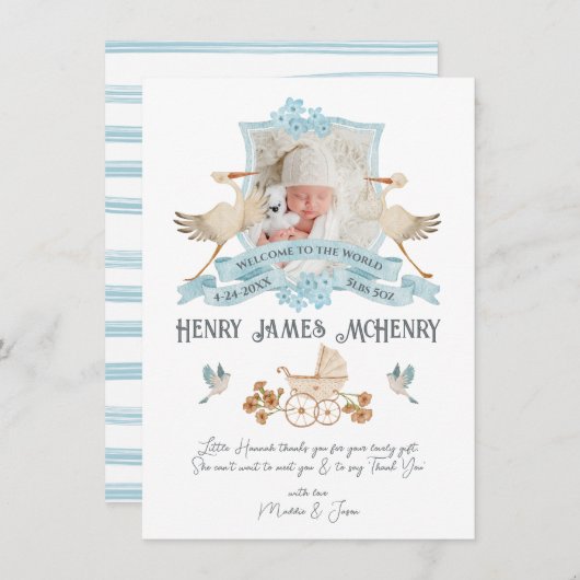 生まれたばかりのベビー誕生発表写真群 招待状 (正面/裏面)