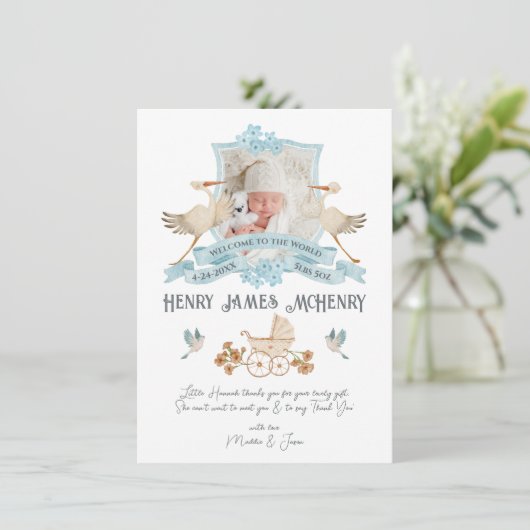 生まれたばかりのベビー誕生発表写真群 招待状 (スタンド正面)